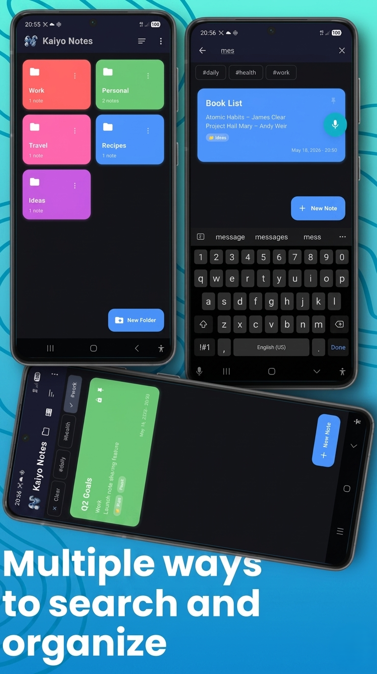 Kaiyo Notes Android app notebook folders for organisation